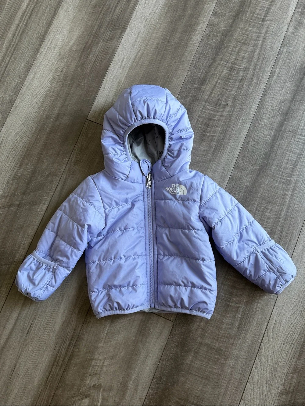 The North Face Baby Girl Reversible Perrito Jacket Purple Gray Bears Sz 6-12m